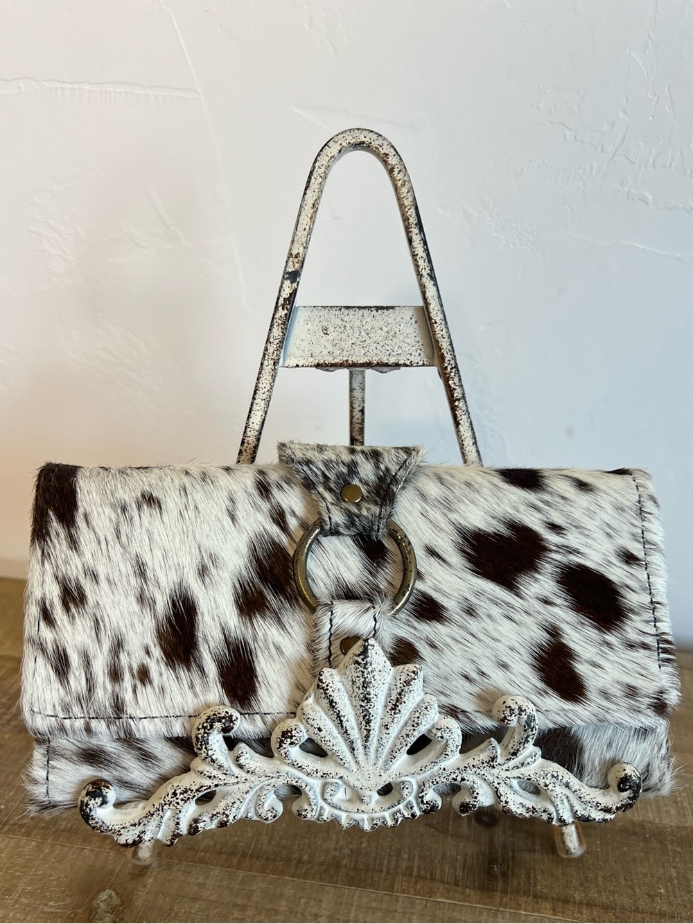 Boho New Western Myra Bag Black  White Cowhide Leather Wallet checkbook
